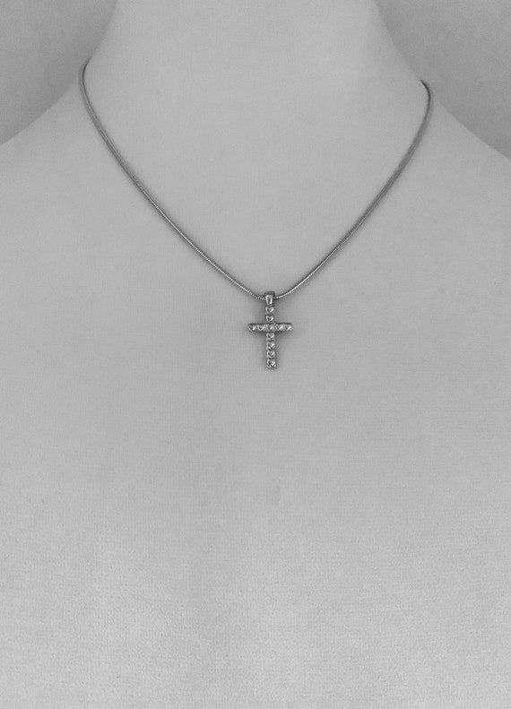 Vintage heart cross, silver rhodium plated heart … - image 3