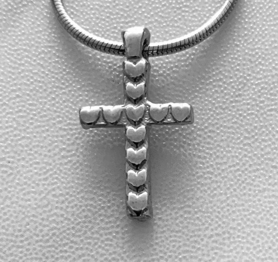 Vintage heart cross, silver rhodium plated heart … - image 1