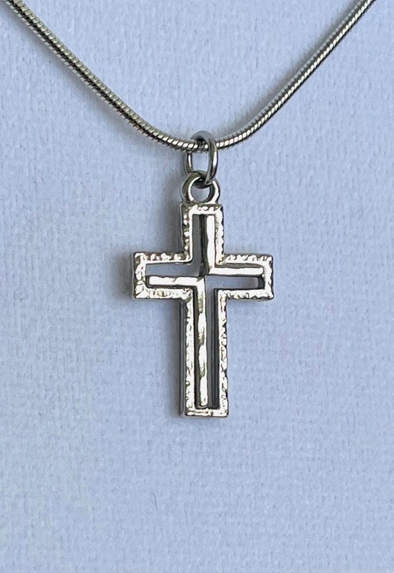 Vintage 3D cross, rhodium plated cross, unique re… - image 1