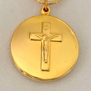 The Lord&#39;s Prayer swivel pendant, Christian prayer medallion, prayer necklace, 1 1/8” gold plated pendant with a 14k gold plated snake chain