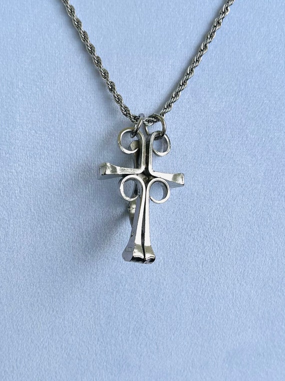 Horseshoe nail crucifix, heavy metal worked rhodi… - image 3
