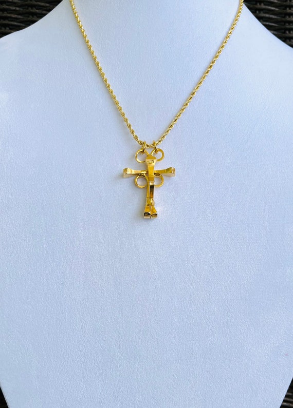 Horseshoe nail crucifix, heavy metal worked gold … - image 3