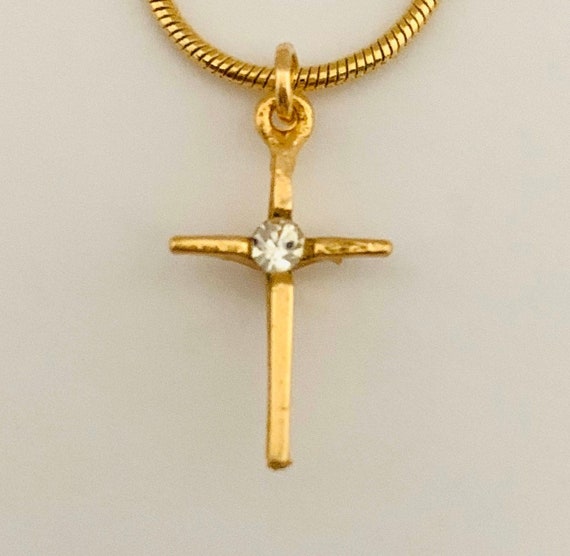 Small gold plated child's or ladies cross with CZ… - image 1