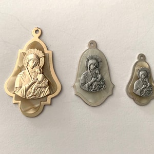 Our Lady of Perpetual Help, Blessed Virgin Mary, Vintage Patron Saint religious pendant, German made celluloid pendant