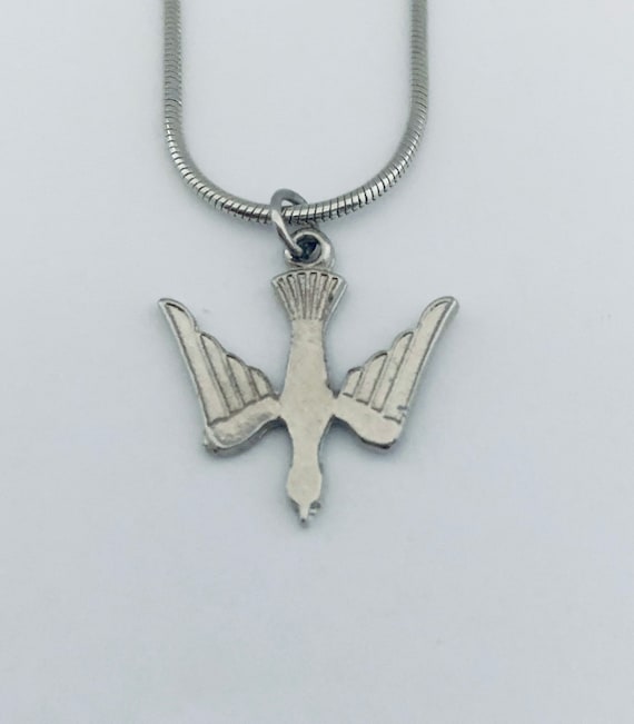 Vintage Holy Spirit necklace, Holy Spirit medallion, rhodium plated Holy Spirit, 3/4" pendant with a new rhodium plated snake chain