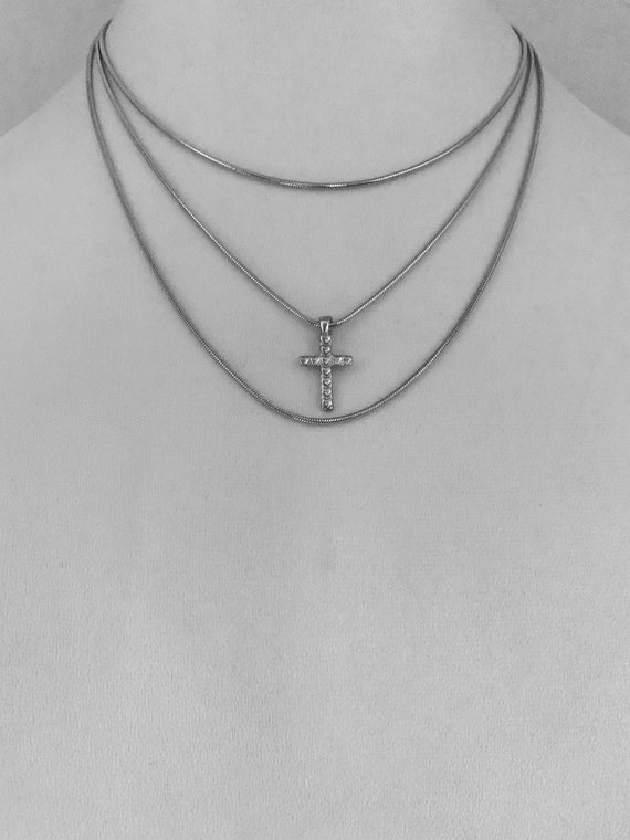 Vintage heart cross, silver rhodium plated heart … - image 4