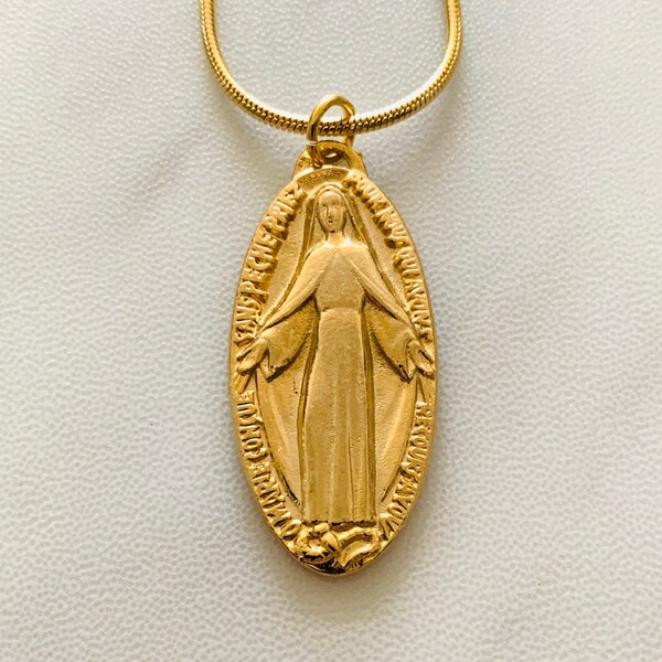 Solid 14k Yellow Gold Miraculous Medal Of Blessed
