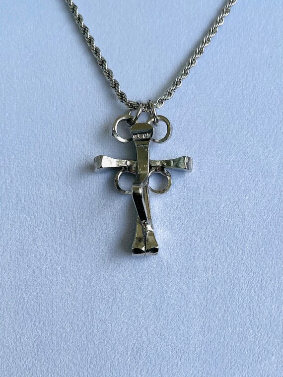 Horseshoe nail crucifix, heavy metal worked rhodi… - image 2