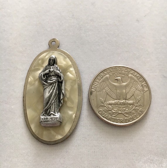 Cor Jesu religious medallion, Jesus Sacred Heart … - image 5