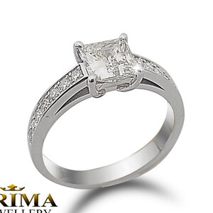 Anello con diamante taglio principessa da 3/4 carati – Anello di fidanzamento in oro bianco 14 carati, elegante gioiello da sposa