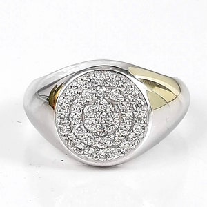 Pave diamond signet ring / unisex signet ring in white gold 14 kt / men&#39;s pinky ring