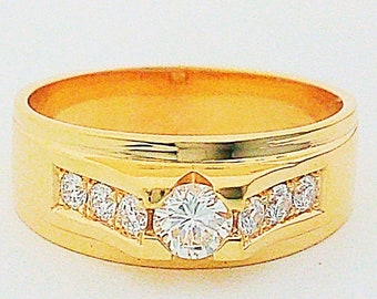 Men's Handmade Diamond Wedding Band: 14k Yellow Gold Solitaire Ring