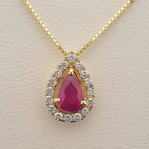 Natural ruby and diamond necklace | Teardrop ruby necklace | Pear shape red gemstone necklace | floating ruby necklace | dainty necklace |