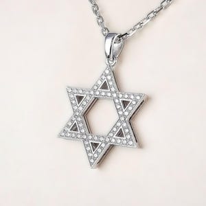 Star of David pendant necklace in white gold diamonds | double layered Magen David | Israeli Judaica jewelry | Bar Mitzvah gift for him