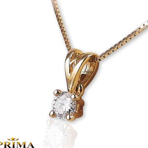 Diamond solitaire necklace in 14k yellow gold, 0.15 ct round diamond pendant, dainty necklace, delicate diamond necklace for woman.