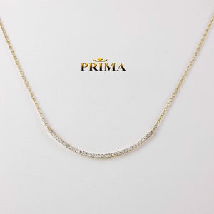 14k Gold Curved Diamond Bar Halskette / weiße Diamanten / 14k Gelbgold / Smile Halskette Crescent Geschenk für Sie / Handgemachtes Geschenk für Frau