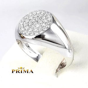 Diamond Signet Ring • Solid 14k White Gold Pave Ring • Unisex Pinky Signet • Fine Gift Jewelry