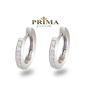 Diamond Hoop Earrings • White Gold Huggie Earrings • Mini Hoop Earrings • Minimalist Diamond Earrings • White Gold Earrings for Women