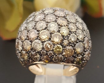 17.50 CT weight brown diamonds big ring, Amazing pave cognac diamonds wide ring for woman, Bombay ring, Estate jewelry