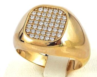 14K Yellow Gold Pave Diamond Ring for Men: Wide Band Statement Jewelry