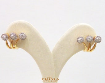 750er Gelbgold und Diamanten / Cluster Diamant Ohrringe / besonderer Ohrstecker / handgemachter Ohrring / Designers Ohrringe