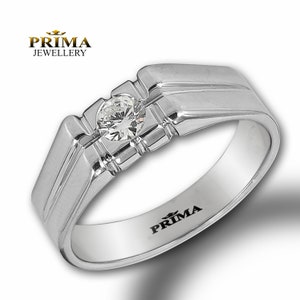 0.30 CT solitaire diamond ring | Round single diamond band ring | wedding ring for him | Handmade Men&#39;s diamond solitaire engagement ring