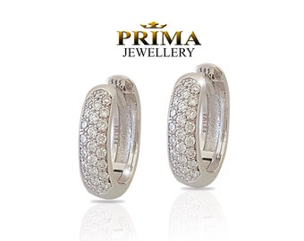 Handgemachte Diamant Huggie Ohrringe | 0.50 CTW, 14K Weißgold Pavé Creolen