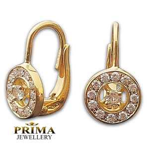 Orecchini con alone di diamanti in oro giallo 18 carati / orecchini con diamanti naturali da 0,40 ct / orecchini pendenti da donna / orecchini pendenti fatti a mano da 0,68&quot;
