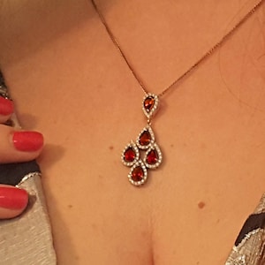 Ruby and diamonds necklace 18k yellow gold / chandelier ruby necklace / cluster ruby necklace / red gemstone pendant for women