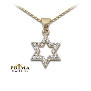 Star of David necklace 14k yellow gold Magen David pendant Diamond Jewish star charm Jewish charm, Israeli Judaica handmade jewelry