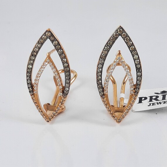 18k Rose Gold Earrings / Champagne Diamonds Stud Earrings / 
