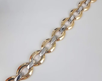 Estate 14k gold two tone bracelet • wide link bracelet for woman • Heavy gold bracelet for woman • Handmade gold bracelet