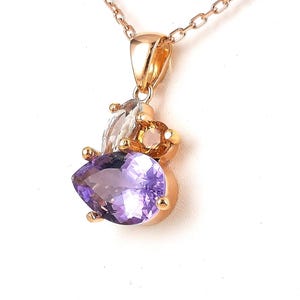 Multi-Gemstone pendant necklace in solid 18k rose gold, 18&quot; necklace, gift for her, amethyst, citrine and topaz colorful pendant for her