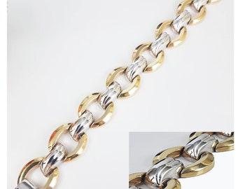 14k gold two tone bracelet, wide link bracelet for woman.