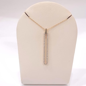 14K Yellow Gold Diamond Bar Pendant Necklace – Handmade, 0.33 CTW Natural Diamonds, 1.30&quot; Long, Elegant & Delicate Design