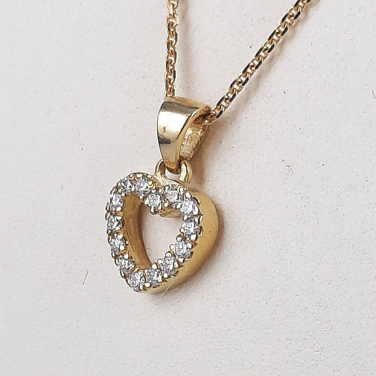 Small Diamond heart necklace 14k gold and diamonds dainty Etsy