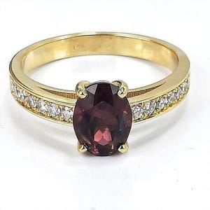 14K Yellow Gold Tourmaline and Diamond Ring | Elegant Center Gemstone with Diamond Accents | Handmade Fine Jewelry Gift for Her