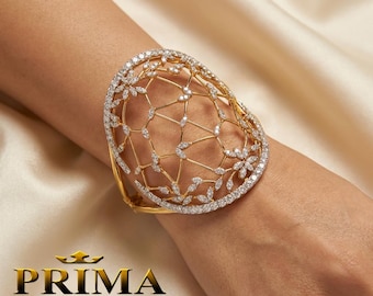18K Yellow Gold Diamond Bangle Bracelet | 5.13 CT Natural Diamonds | Handmade Luxury Gold Bangle for Women