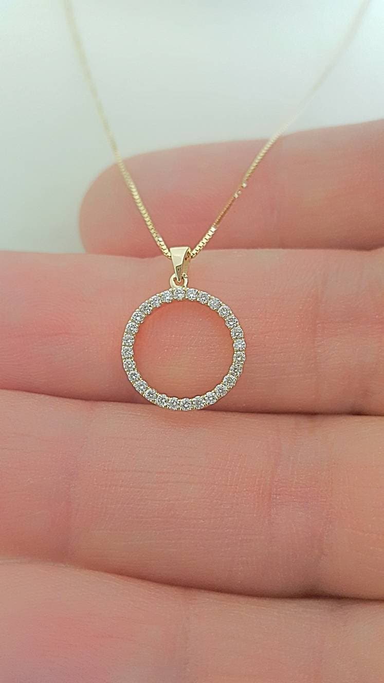 1.52ct Diamond Journey Pendant Circle Necklace 14k Gold