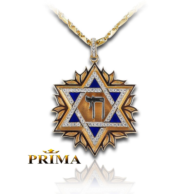 Genuine Star of David Pendant With Chai Inside Big Unique Etsy