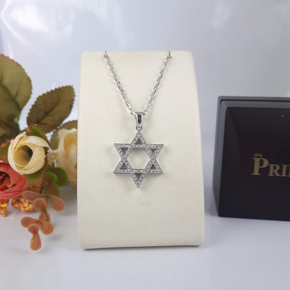 Star of David Pendant Necklace 14k White Gold and Diamonds - Etsy