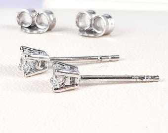 Diamond Stud Earrings, 14k White Gold Solitaire, VS Clarity