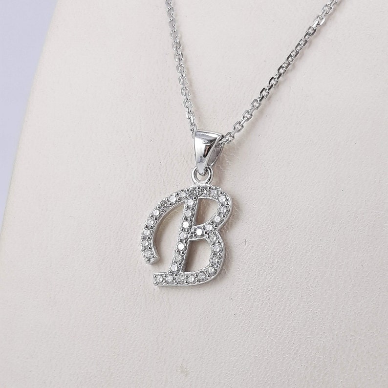 Diamond Initial Necklace in 14k White Gold and Diamonds, Alphabet ...