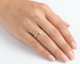 14k Yellow Gold Diamond Engagement Ring, Bypass Split Shank