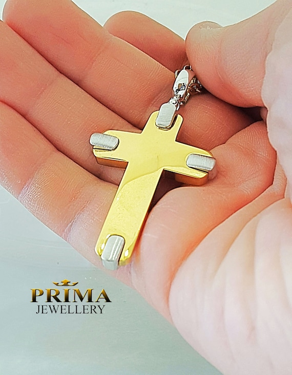 18K Gold Cross Necklace for Men Two 