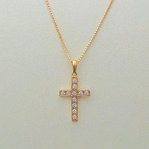 Small diamond cross necklace, delicate catholic religious jewelry, 14k gold cross, catholic cross pendant Christian necklace