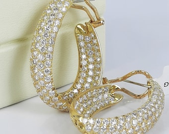 5.17 CT Diamonds hoop huggies in 18K yellow gold, large oval diamond huggies for women, fancy earrings for her.