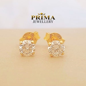 Single diamond stud earrings (0.50 ct. w. t.) in 14k yellow gold, natural diamond studs, dainty earring.