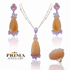 18k Rose gold and large gemstone necklace teardrop necklace, natural gemstone jewelry, fancy necklaces for women