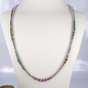 Rainbow tennis necklace | Tourmaline necklace | 18k white gold various color gemstone necklace | Long natural gem necklace for woman |